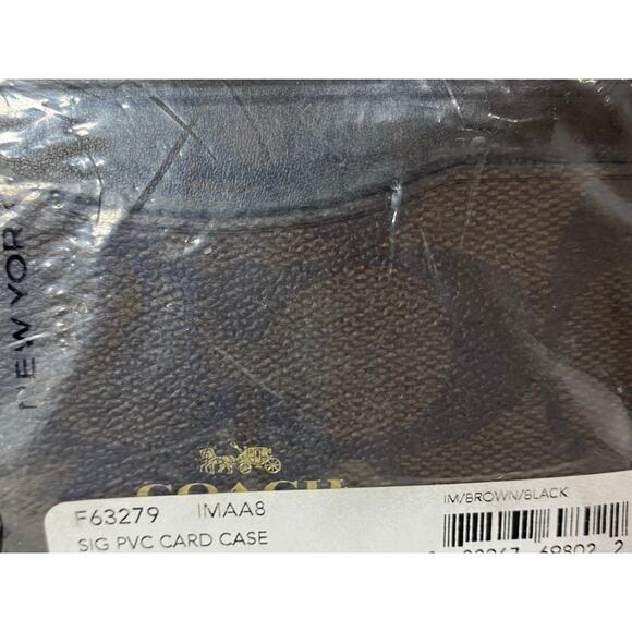 Coach Card Case Signature Canvas Leather Brown & Black NWT - Picture 6 of 6